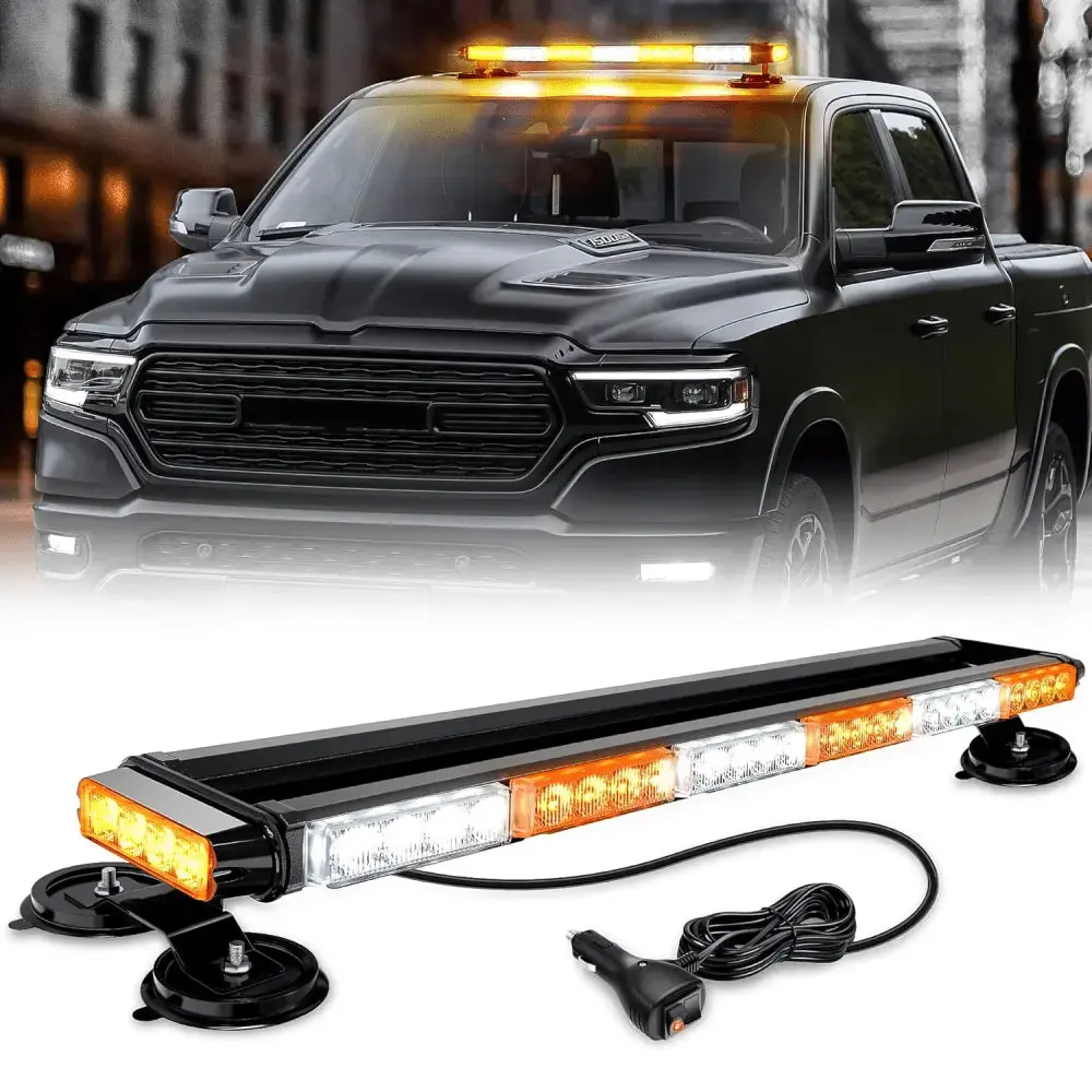 Nilight 29.5-Inch Aluminum Alloy Frame Roof Top Strobe Work Light Bar, 56 LEDs Total Amber White, Magnetic Baseplate, Easy Installation, Led Lights For Truck, Visibility Boost For Trucks Tractors, Strobe Car Lights