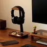 Premium Solid Walnut Wood Headphone Stand - Home Organizer Storage Rack with Base & Box, Gaming Accessory, Enhances Desk Setup, Gift for Boyfriend