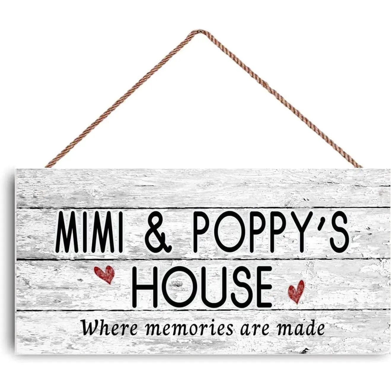 Mimi & Poppy's House Wooden Sign, Where Memories Are Made Rustic Wall Decor, Personalized Grandparents Home Hanging Plaque, Farmhouse Style Door Sign for Front Porch, Living Room, Home Decoration Gift12x8inch