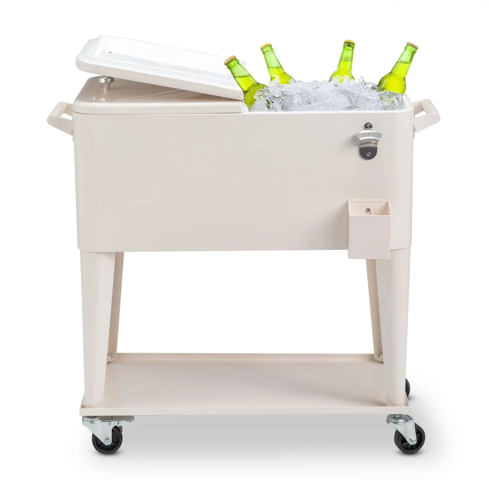 【Summervibes】UBesGoo 80 Quart Patio Cooler Rolling Cooler Ice Chest with Shelf, Wheels and Bottle Opener, Portable Patio Party Drink Cooling Cart