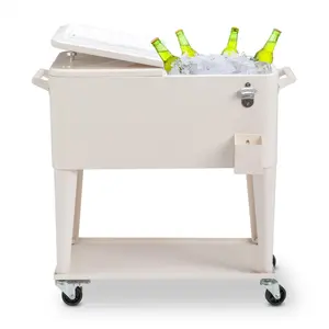 【Summervibes】UBesGoo 80 Quart Patio Cooler Rolling Cooler Ice Chest with Shelf, Wheels and Bottle Opener, Portable Patio Party Drink Cooling Cart