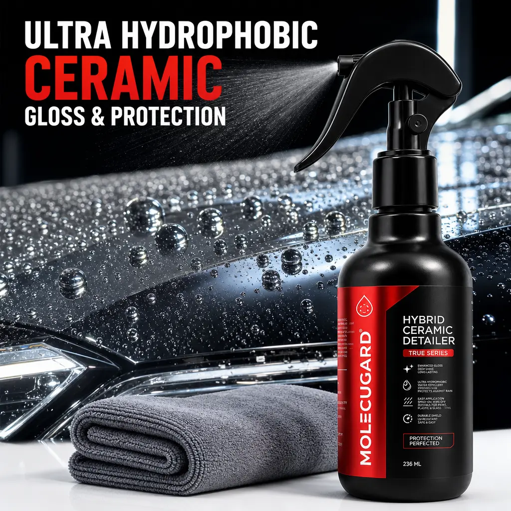 MolecuGard Hybrid Ceramic Coating Spray for Cars,Hydrophobic Car Wax Spray, High Gloss Shine, WaterBeading Paint Protection, Quick Detailer for Paint, Glass,Plastic, Car shine, Wheels & Trim 25Oml
