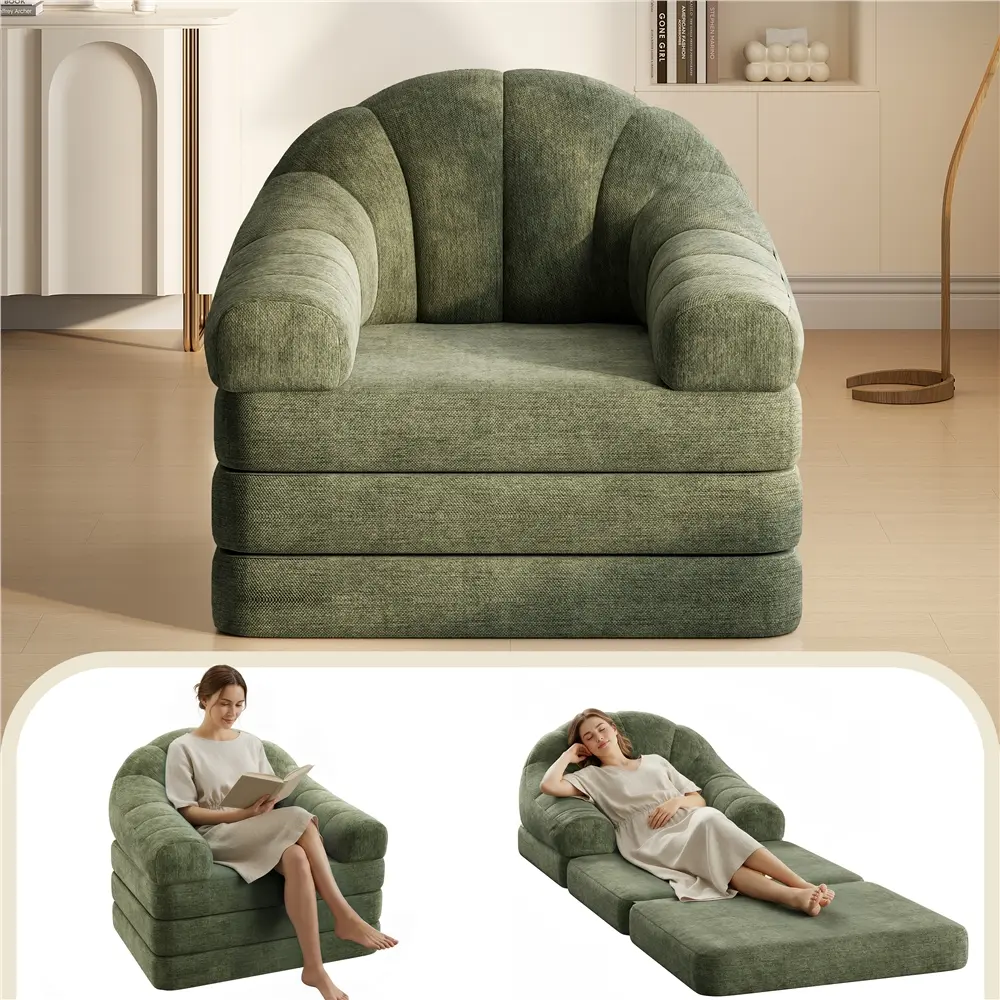 Costoffs 2-in-1 Futon Sofa Bed - Sturdy Chenille Upholstered Boneless Beanbag Couch, High Resilience Modern Sleeper, Instant Floor Sleeper for Dorms, Studios, Bedroom Indoor Furniture