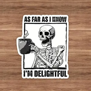 Skeleton Drinking Coffee Pattern Car Sticker, Skull Decal, Self Adhesive Waterproof Sticker, Decorative Sticker for Car, Laptop, Car Exterior Accessories, Halloween