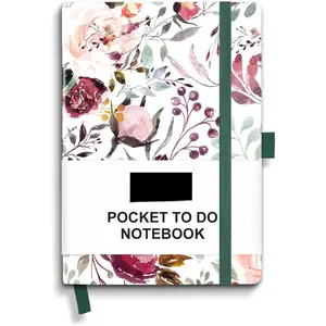 Hardcover Pocket , Undated, Notebook with Pen Holder, Storage Pocket, For Work, School, , Productivity Planner, 4.25 x 6 inches (Blossoms)