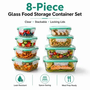 8 Pack Premium Glass Food Storage Containers - Airtight, Leak-Proof, Microwave, Oven, Freezer and Dishwasher Safe - BPA Free, lunch box, Easy-Clean Design for Meal Prep and Bento Boxes Kitchen Utensils Lid Set Silicone Stackable,bento box lunch