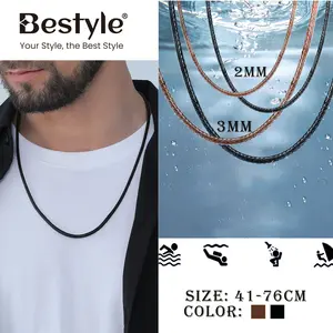 Leather Necklace, Bestyle Braided Leather Necklace Cord for Men Women with Stainless Steel Snap Clasp, Waterproof Woven Wax Rope Chain for Pendant