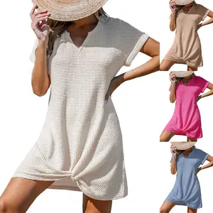 2025 European and American hot selling WOMEN'S clothing spring summer beach sunscreen dress casual V-neck twist knot cover-up dress