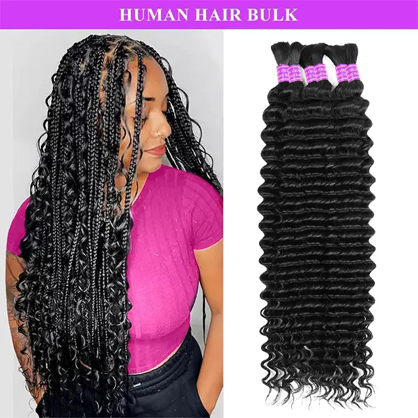 Weekly Picks Ama Deep Wave Bulk Human Hair For Braiding 14-28 Inch Unprocessed No Weft Deep Curly Human Hair Extensions 100g/pc #Summervibes