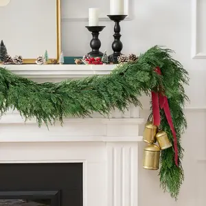 6ft Christmas Cedar,Realistic Faux Cypress,Gradient Green Artificial Pine Garlands for Mantle Fireplace Table Stairs Indoor Xmas Decorations