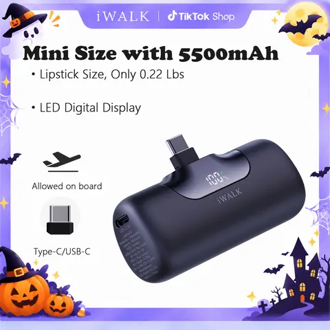 iWALK 5500mAh Mini Mobile Power Bank - 22.5W USB-C Fast Charging, PD Connector, Magnetic Plug, Digital Display, Built-in Cable, Emergency Charging, EDC Gear for Purse, iPhone-Compatible Power Banks for iPhone 18/17/16 Pro Max, Samsung S24/S23 Smartphones