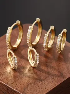 14K Gold Plated 3-Pair Gold Hoop Earrings Set | Cartilage Helix Huggie Hoop Pack for Women Men 12mm 14mm 17mm