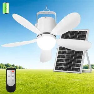 21" Solar Ceiling Fan Light, 35W Solar Powered Gazebo Fan with Remote Control, Rechargeable Battery Operated Portable Outdoor Camping Fan for Tent Patio Greenhouse Porch Canopy Pergola