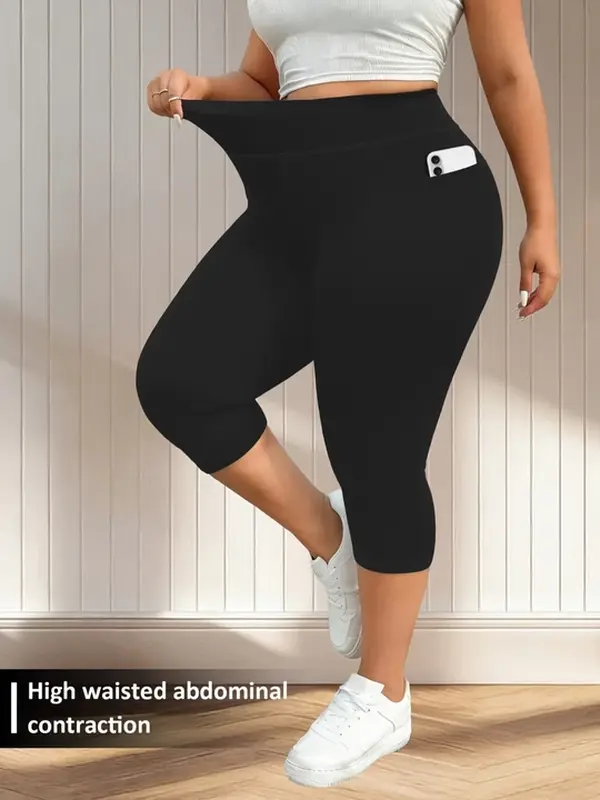 Women's Buttery Soft Capri Leggings, High Waisted High Stretch Gym Workout Pants with Tummy Control and Pockets, High Stretch Leggings, Plussize