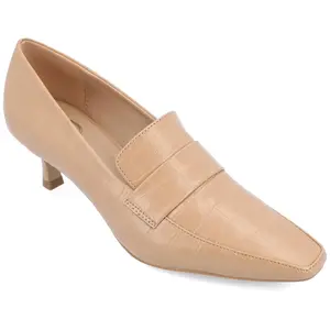 Journee Collection Women's Celina Kitten Heel Loafer Square Toe Pumps Tan 10