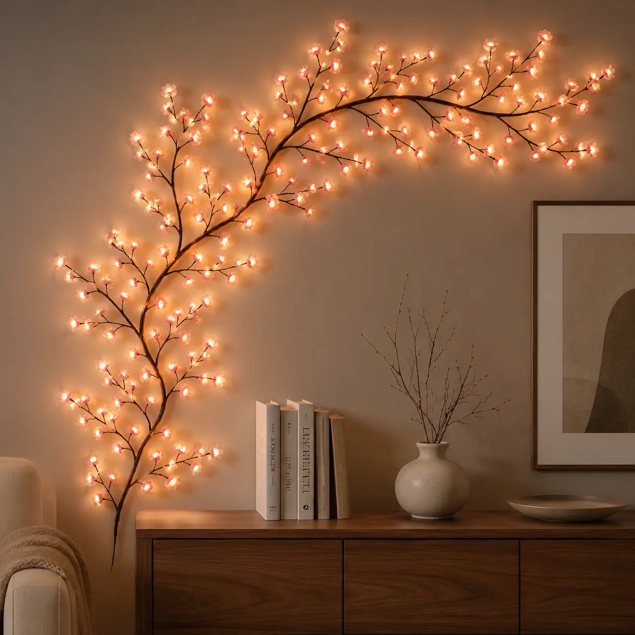 1PC 96 LED Cherry Blossom Vine Lights, Summerwins，6.23FT USB-Powered Pink Flower Branch Fairy Lights with Manual Controller, 8 Lighting Modes and Wall Clips, Flexible Indoor Wall Décor for Bedroom, Living Room, Party, Valentine’s Day, Easter and Gifts