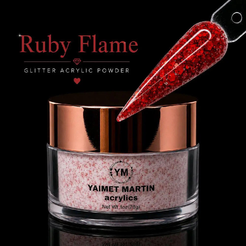 Ruby Glitter Acrylic Powder, 1 oz