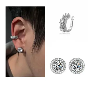 Gab Luxury Earrings, Ear Clip Set Hip Hop Fashion Unisex Zirconia Earrings Couple Gift Jewelry Thick Studs