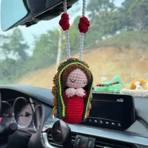 Crochet Our Lady of Guadalupe Car Charm Catholic Rearview Mirror Ornament Handmade Crochet Material Faithful Car Interior Decoration