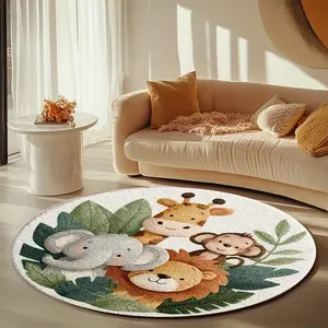 1pc Tropical Jungle Animal Round Rug, 850g/m² Velvet Material, Living Room/bathroom/nursery/yoga Mat, Simple Design, Indoor/outdoor Use, Style