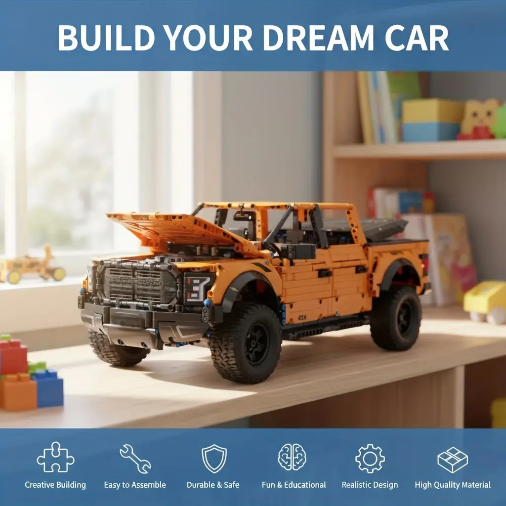 2026 New Popular Trendy Non-Electrical Mechanical Pickup Truck Building Blocks - High-Difficulty DIY Small Particle Magnetic Set, 3D Puzzle, Buildable Model, Reusable Bricks Toy for Men, 3D Puzzle Trucks, Buildable Model Trucks