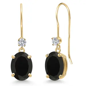 14K Yellow Gold Black Onyx and Lab Grown Dangle Diamond Earrings for Women | 4.13 Cttw | Gemstone December Birthstone | Oval 9X7MM
