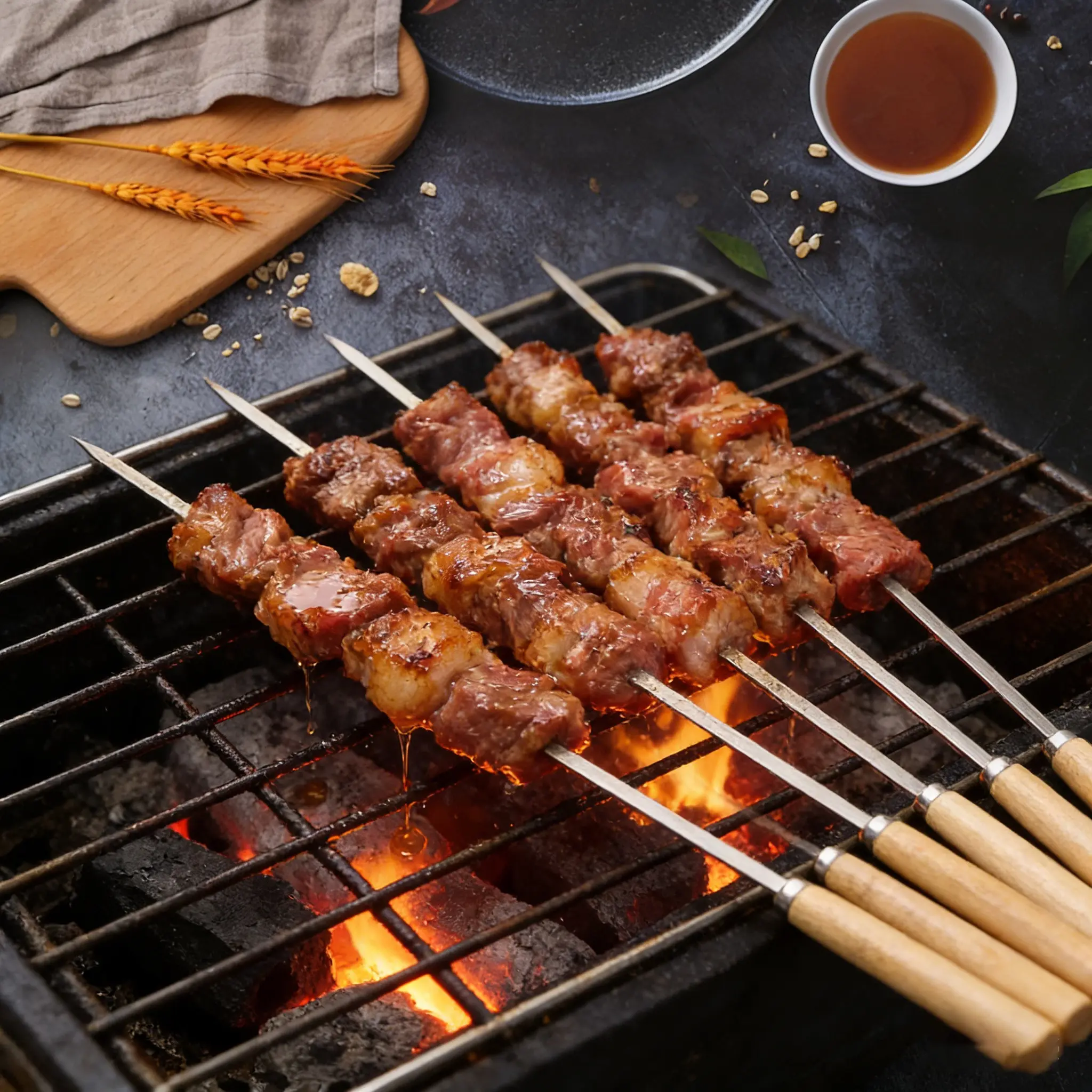 Stainless Steel BBQ Skewers with Handles, Reusable Flat Forks, Campfire and Camping Grill Sticks, Durable and Eco-Friendly, Grilling Barbecue Accessories, Barbecue Utensils, BBQ Tools, Kabob Skewers