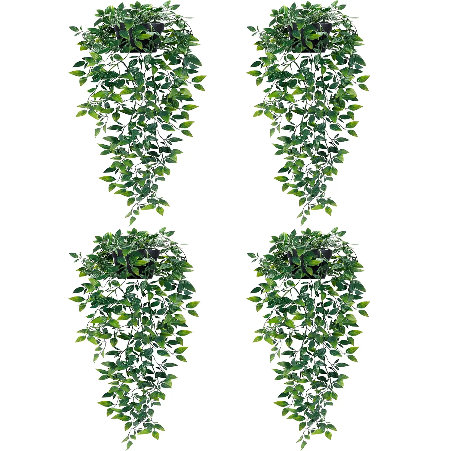 4-Pack Plastic Waterproof Fake Hanging Vine Plants, Artificial Small Potted Pouch Decor for Indoor Office & Outdoor Living Room Shelf Use, Vines