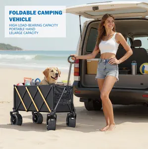 Foldable Beach Cart Heavy-Duty Multi-Purpose Wagon with 360° All-Terrain Wheels Side Pockets for Beach Sports Camping Gear Pets Outing 550LBS Capacity