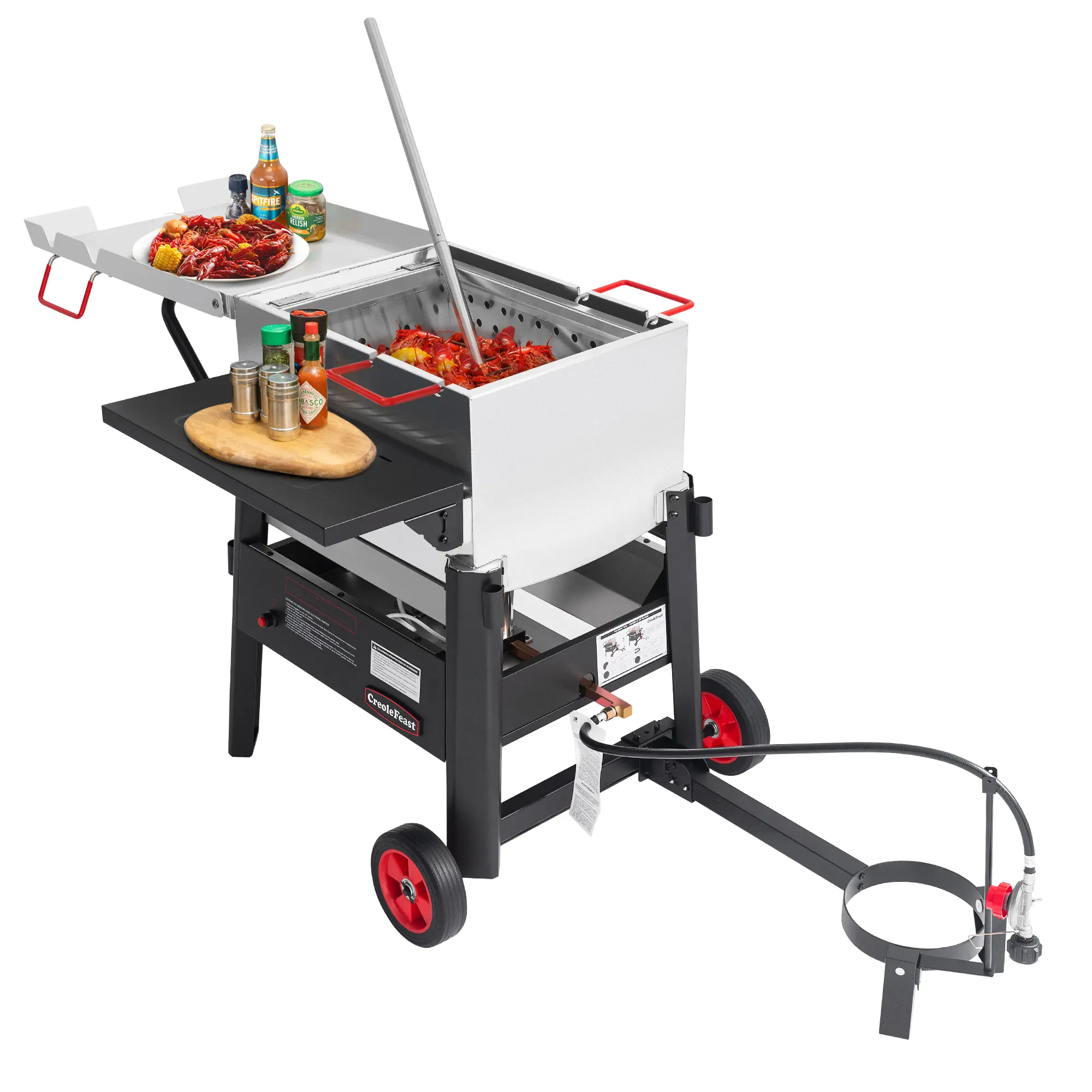 Creole Feast CFB3001 70Qt Single Sack Crawfish Seafood Boiler, 135,000 BTU Outdoor Propane Stove Cooker with Foldable Cylinder Bracket & Stainless Steel Paddle, for Crawfish Season, Backyard, Camping, Black Bbq Barbecue