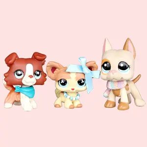 3Pcs Adorned Big-Eyed Puppy Figurines Collie Chihuahua Short-Hair Dog Mini Animal Collectible Toys Kids Holiday Gift Set