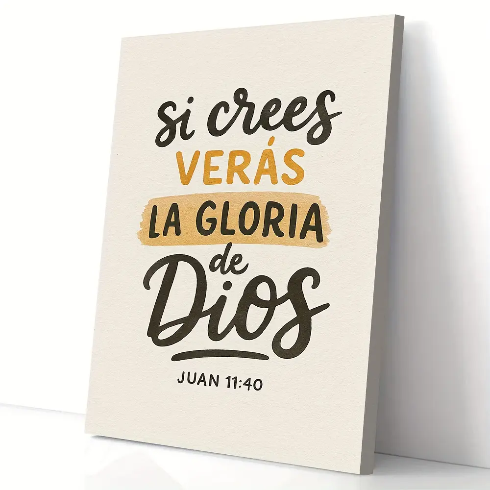 1pc I am a child of God religious canvas wall art - Spanish Bible quote "Si crees verás la gloria de Dios" canvas print, with wooden frame - suitable for home, office, or church decoration, indoor wall art - religious decoration - wooden framed art, Jesus