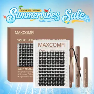 MaxComfi Plush False Eyelashes - Lash Extensions with Gentle Fit, Volume, Fluffy Clusters, Thin Band, Waterproof, Long-Lasting, Beginner-Friendly for Natural Daily Use, Summervibes Cosmetic Makeup, Volume Lashes