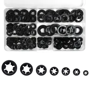 340Pcs Internal Tooth Star Lock Washers, M3-M12 Quick Speed Locking Washers Assortment Kit 65Mn Steel Black Oxide Finish Push on Locking Washer, 7 Size