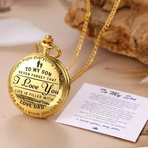 OIDEA Engraved Fob Watch with Arabic Numerals, Round Design, Heartfelt "To My Son I Love You" Message, Personalized Gifts for Him, Heartfelt Message, Round Face, Unisex summerwins,summerwins