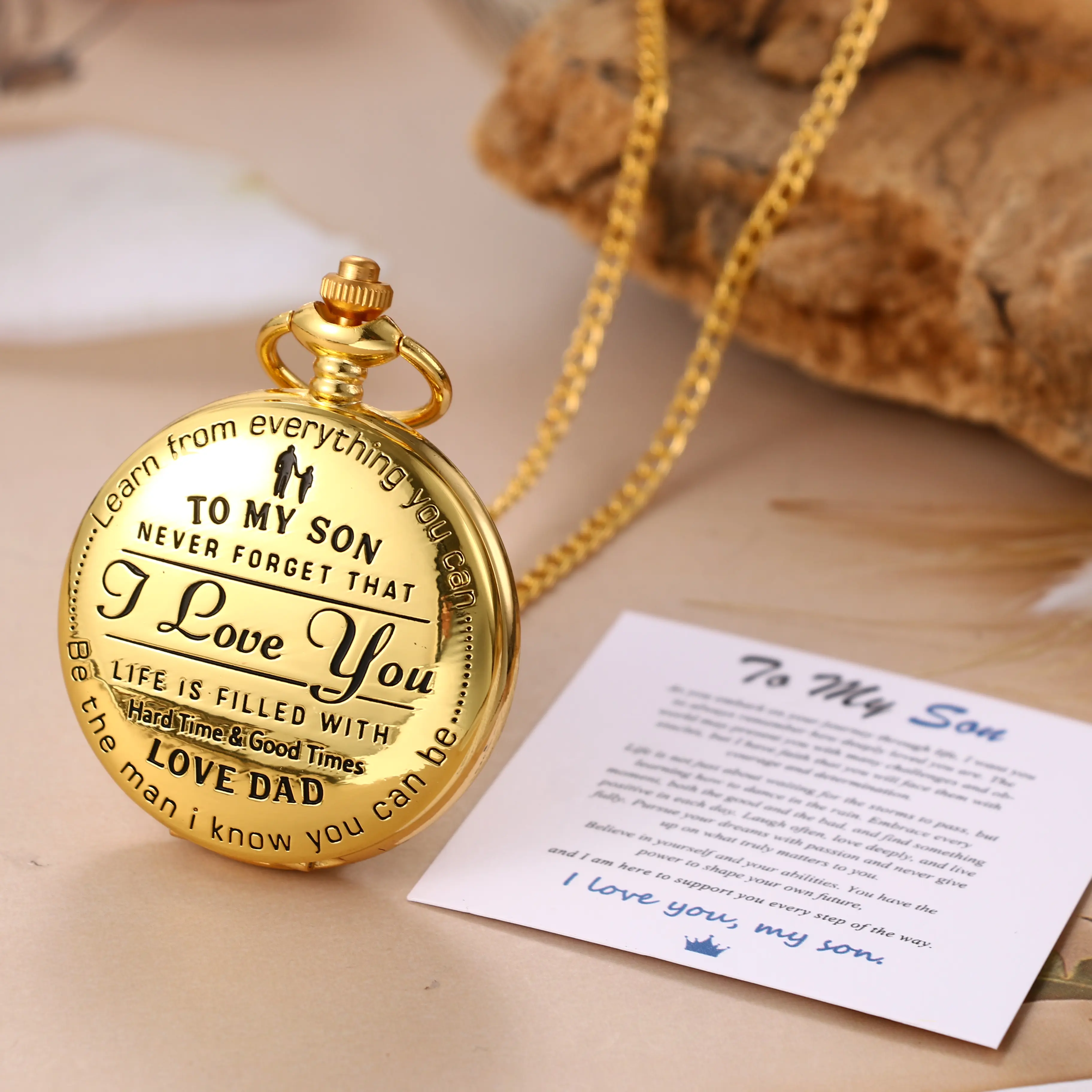 OIDEA Engraved Fob Watch with Arabic Numerals, Round Face, "To My Son I Love You" Personal Gift Message, Unisex Watches for Him, Everyday Use, Thoughtful Present, Versatile Fashion Accessory, Versatile Accessory, Family Memory Fob, Grandchild Gift, Engrav