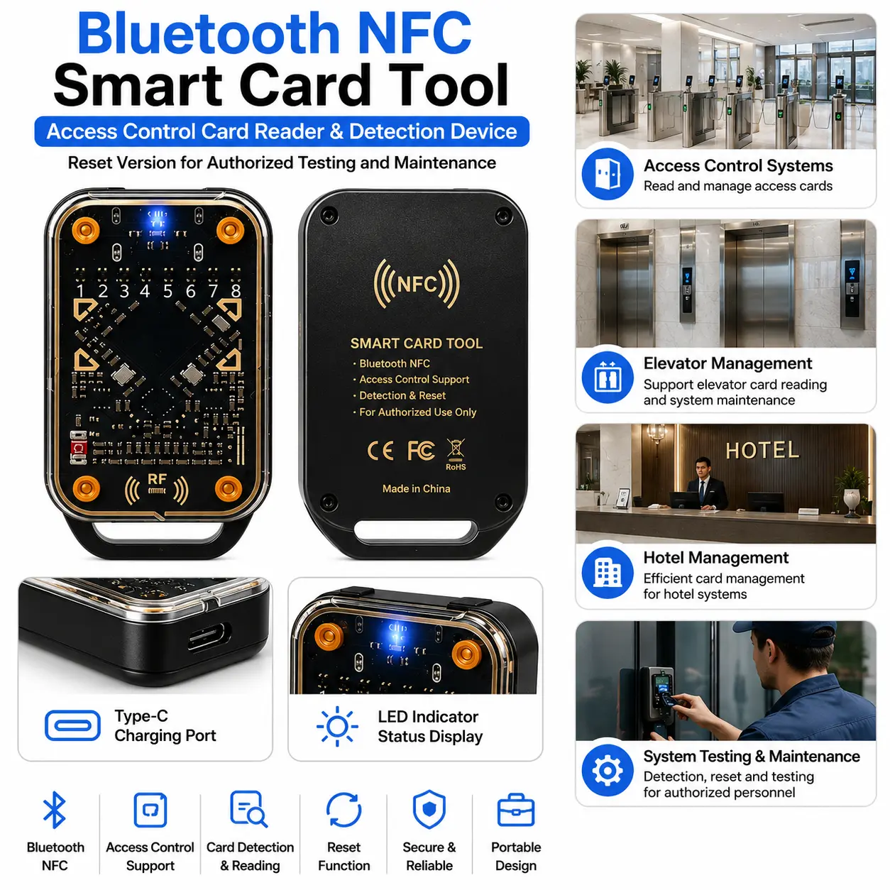 Bluetooth Smart Card Tool, Access Control Card Reader & Detection Device, Reset Version for Authorized Testing and Maintenance#SummerVibes