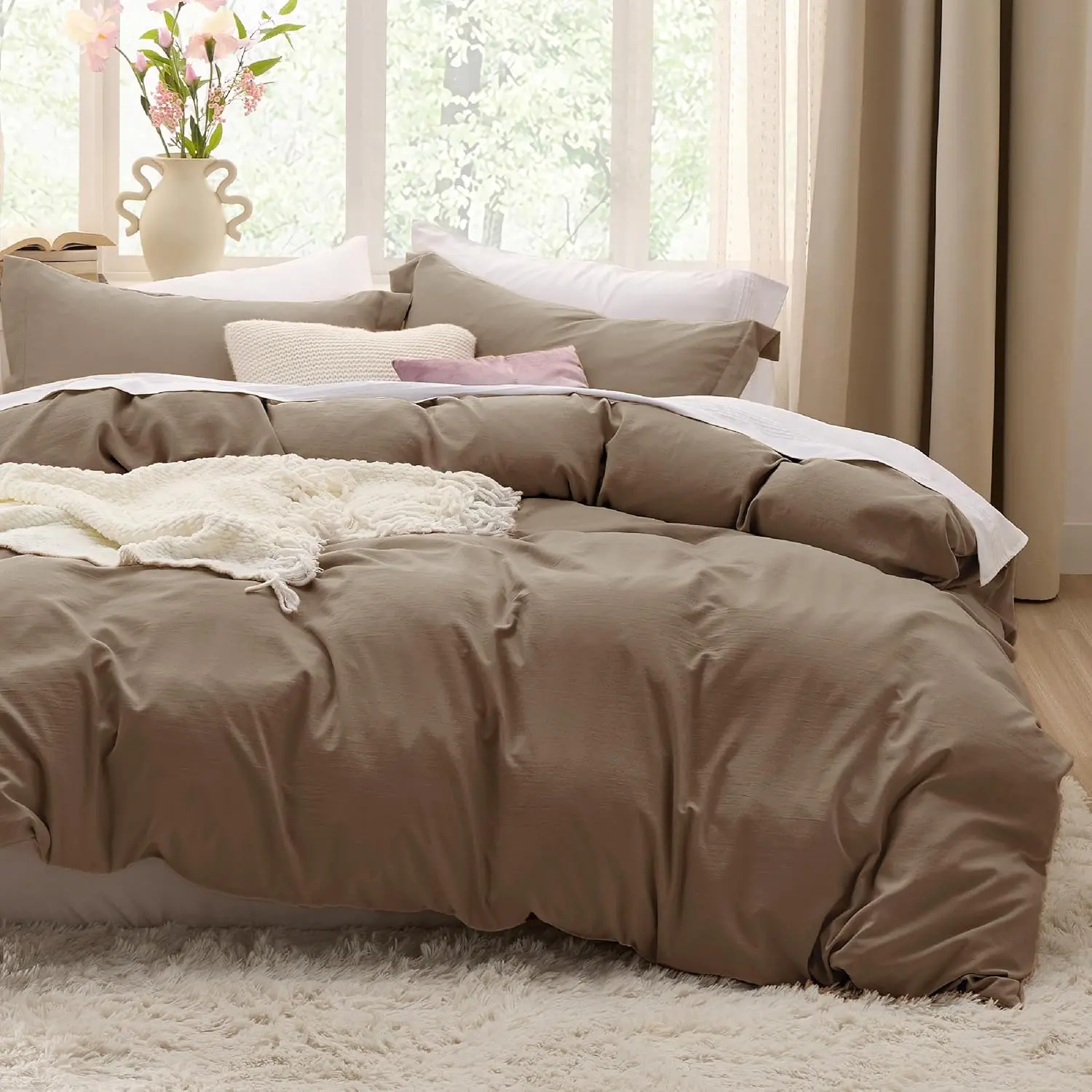 Deep Khaki Oversized King Duvet Cover - 3 Prewashed-Like Extra, Includes 1 Duvet Cover 120x98 Inches with Closure  2 Pillow Shams, Comforter Not Included