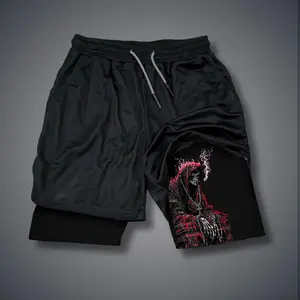 Grim Reaper Double-Layer Sports Shorts Graphic Shorts Black Shorts Camo Shorts Streetwear Shorts Men Outfits Men Short Shorts Vacation Outfits Shorts