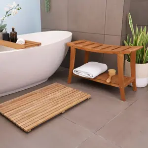 Taipei Natural Teak Shower and Bath Curved Spa Bench with Shelf