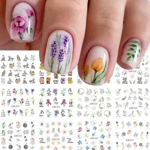 Summer Nail Art Sticker Flower Water Transfer Nail Stickers Decals Butterfly Nail Decal Nail Decoration for Acrylic Nail Watercolor Butterfly Dragonfly Floral Nail Design for Women Nail Supplies