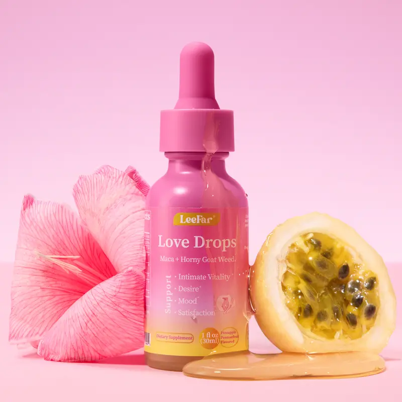 LeeFar Love Drops – Women’s Intimate Wellness Drops with Maca, Horny Goat Weed, Ashwagandha, Damiana & Saffron for Desire, Mood, Intimate Vitality and Satisfaction – Pineapple Passionfruit Flavor, 30 Servings