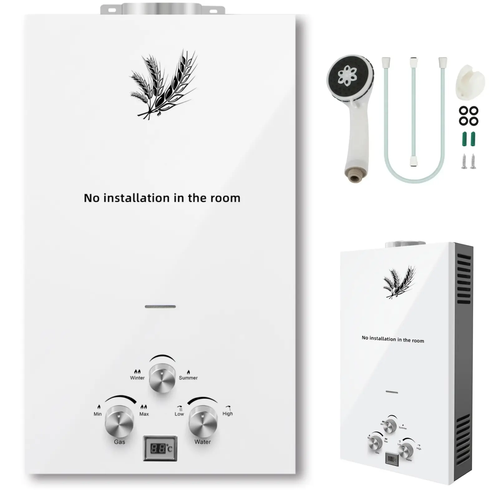 Outdoor Propane Tankless Water Heater, Stainless Steel Instant Gas Water Heater with LED Display & Shower Kit, Adjustable 1.6-4.8 GPM On-Demand Hot Water for Camping, RV, Pet Washing