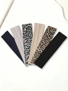 6pcs Summer Thin Sweatproof Non-Slip Plain Color + Leopard Print for Daily Life and Sports, Women's Hair Accessories, Headbands Women