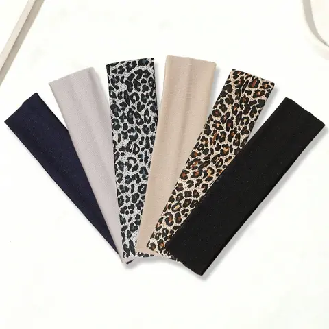 6pcs Summer Thin Sweatproof Non-Slip Plain Color + Leopard Print for Daily Life and Sports, Women's Hair Accessories, Headband Accessory, Headbands Women, Workout Headband