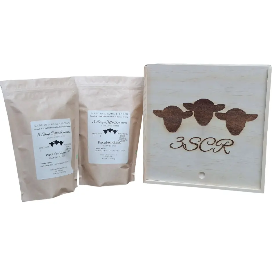 Two Specialty Air-Roasted Coffees with Signature 10x10 Wooden Gift Box