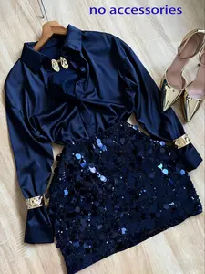 Sexy High Waist Fitted Bodycon Skirt with Contrast Sequins, Sequin Embellishment, Casual Plain Design Short Dress for Spring & Fall, Women's Fashion