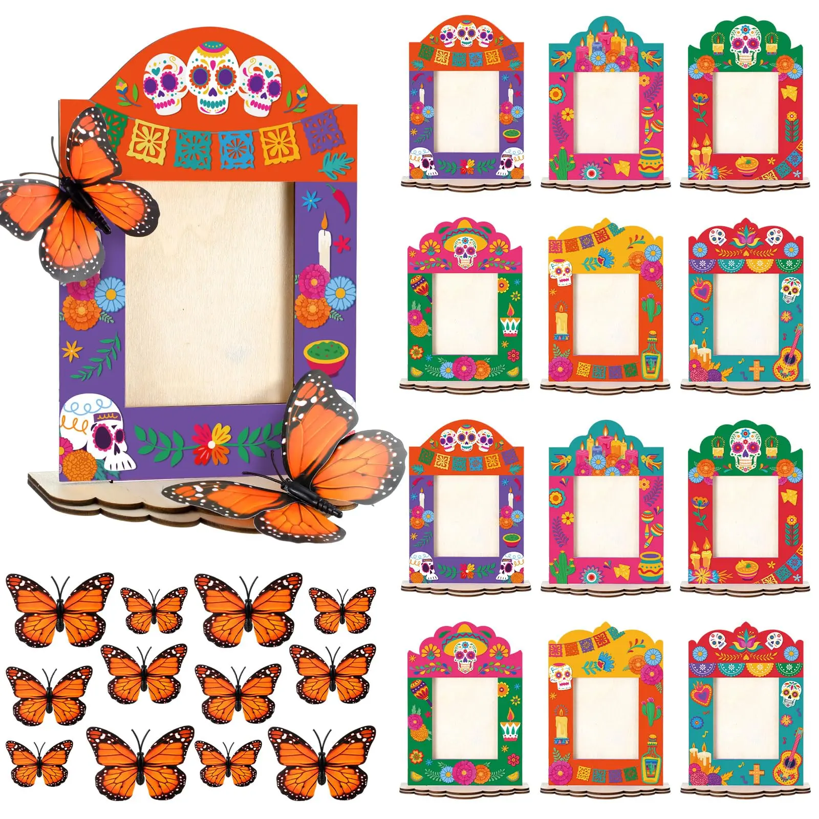 6-24 Sets Dia De Los Muertos Picture Frame Kit Mini Day of The Dead Altar Frame Mexican Ofrenda Memorial Picture Frames Vintage Flowers La Catrina Sugar Skulls Style Dia De Los Muertos Altar Decorations