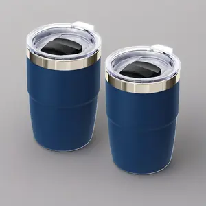 8 oz Mini Tumbler 2 Pack for On-the-Go Espresso or Coffee with Magnetic Lid Ceramic-Lined 18/8 Stainless Steel Double-Wall Vacuum Insulated Stackable Dishwasher Safe Navy