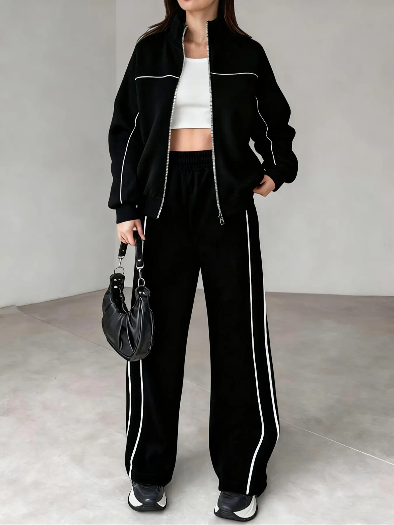 Women's Casual Sportswear Set, Long Sleeve Zipper Stand Collar Top High Waist Pants, Fall Winter Commuter, Outdoor Sports, Party Wear, Casual Activewear Set, Sweat Suit Set, Sporty Style Outfits, Sweatsuit Outfits, Sporty Chic Outfit, Workout Casual Wear